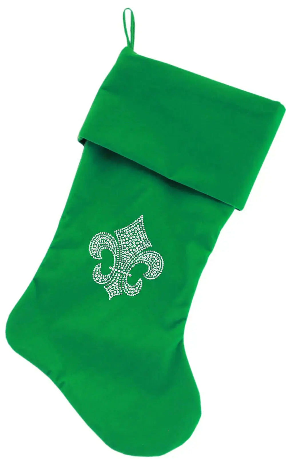 Silver-Fleur-De-Lis-Rhinestone-18-Inch-Velvet-Christmas-Stocking-Green-GreatEagleInc-319866739