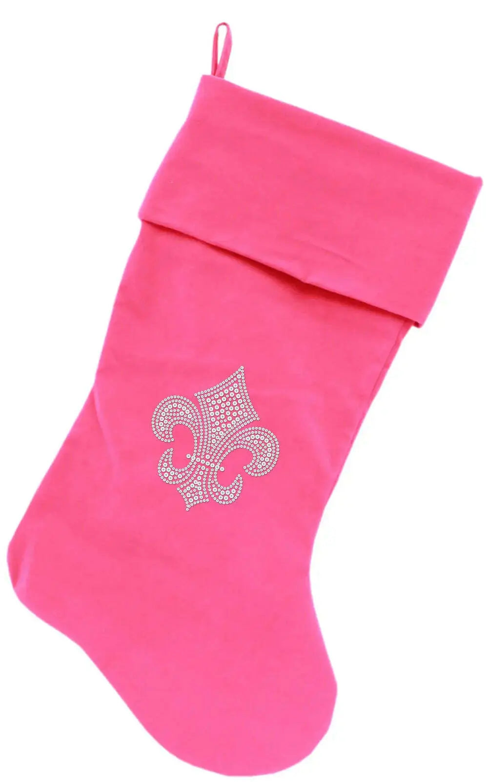 Silver-Fleur-De-Lis-Rhinestone-18-Inch-Velvet-Christmas-Stocking-Pink-GreatEagleInc-319866610