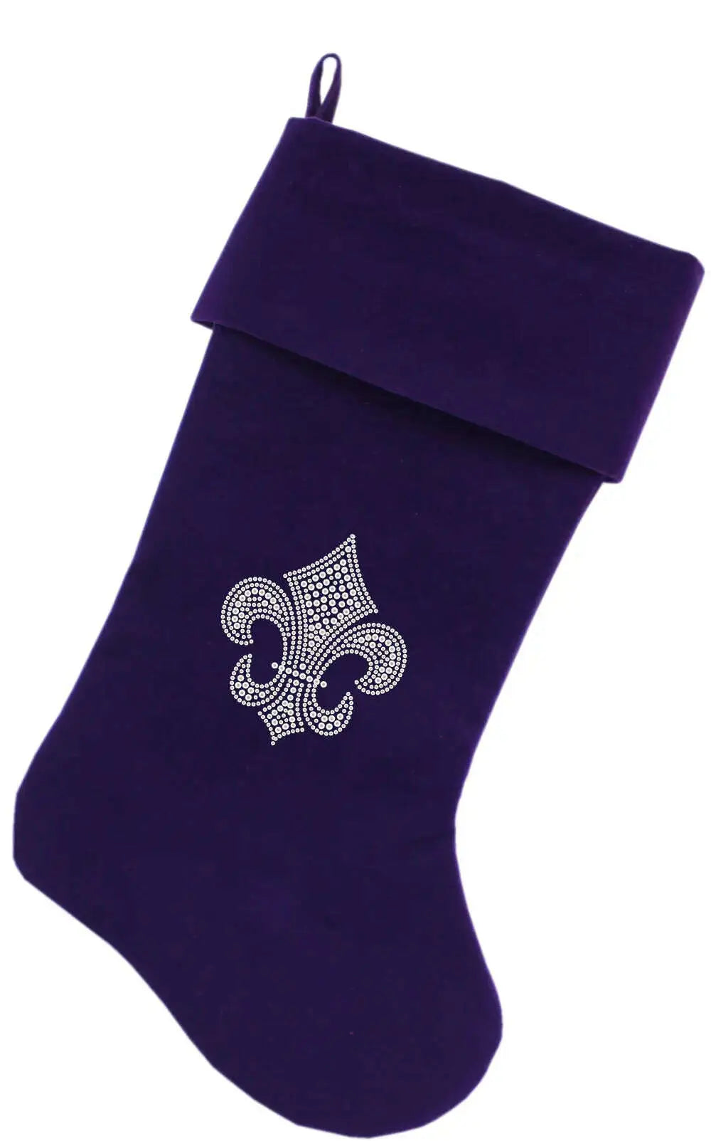 Silver-Fleur-De-Lis-Rhinestone-18-Inch-Velvet-Christmas-Stocking-Purple-GreatEagleInc-319866538