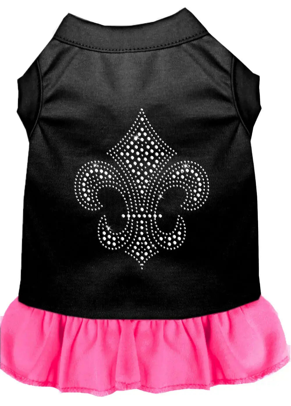 Silver-Fleur-De-Lis-Rhinestone-Dress-Black-With-Bright-Pink-Lg-GreatEagleInc-320218154