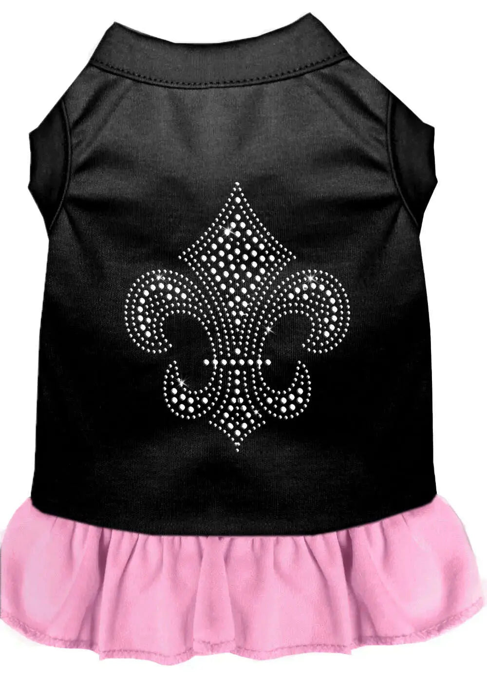 Silver-Fleur-De-Lis-Rhinestone-Dress-Black-With-Light-Pink-Lg-GreatEagleInc-320218395