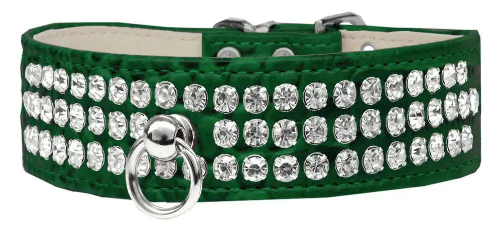 Style-_73-Rhinestone-Designer-Croc-Dog-Collar-Emerald-Green-Size-16-GreatEagleInc-334362046