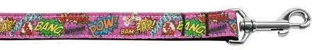 Superhero-Sound-Effects-Pink-Nylon-Dog-Leash-3-8-Inch-Wide-4ft-Long-GreatEagleInc-320029374