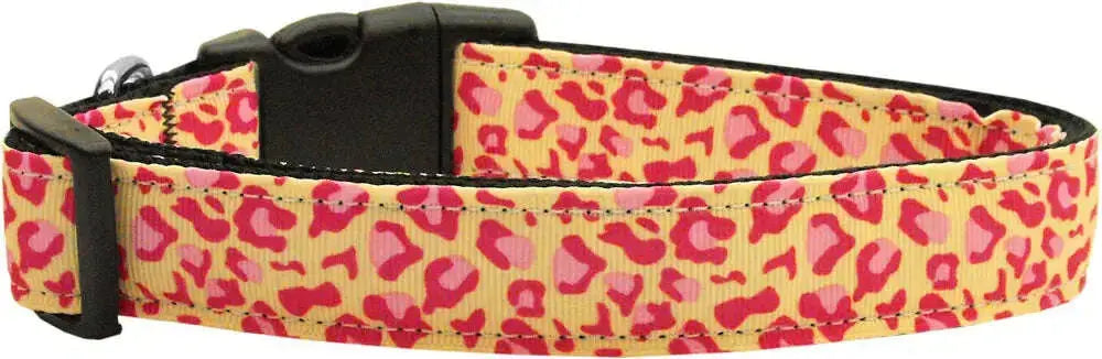 Tan-And-Pink-Leopard-Nylon-Dog-Collar-Medium-Narrow-GreatEagleInc-318522661