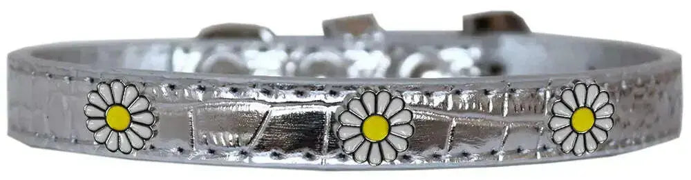 White-Daisy-Widget-Croc-Dog-Collar-Silver-Size-10-GreatEagleInc-318557368