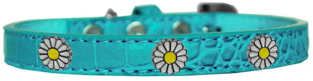 White-Daisy-Widget-Croc-Dog-Collar-Turquoise-Size-14-GreatEagleInc-319998781